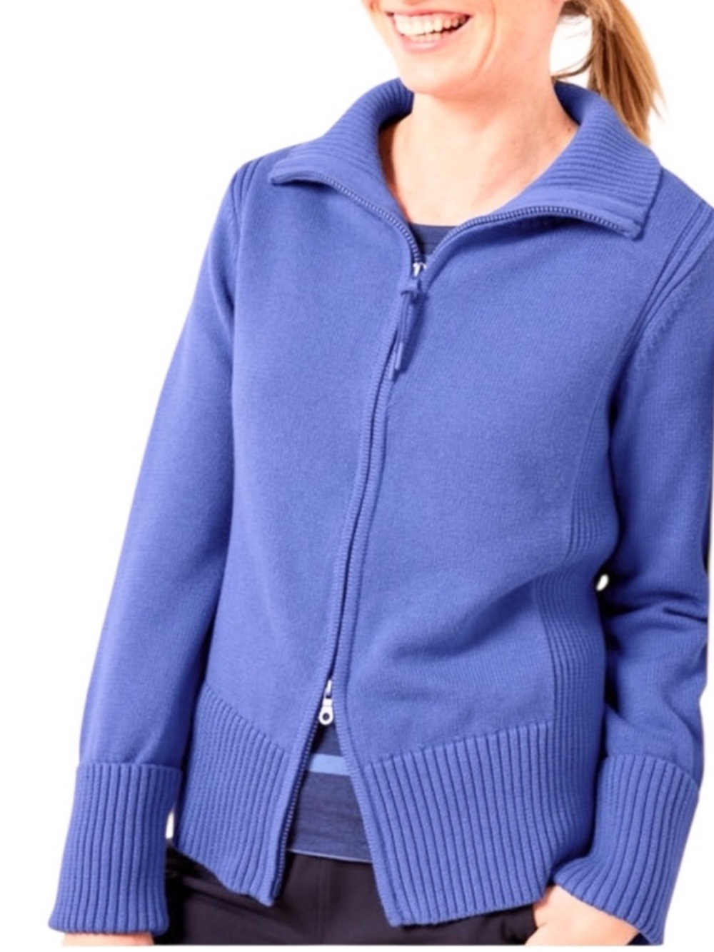T by Talbots periwinkle blue zip front ribbed sweater jacket